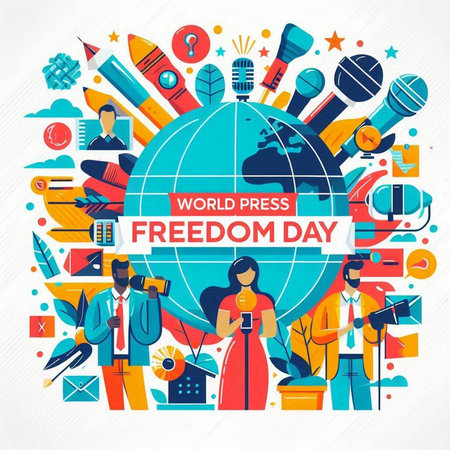 World Press Freedom Day background with flat design elements. Vector illustration.のイラスト素材