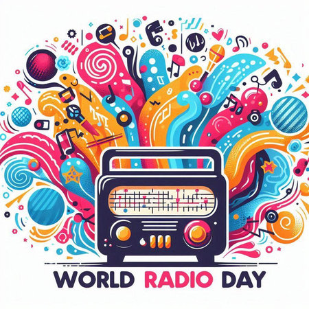 World Radio Day. Vector Illustration with Colorful Music Symbols.のイラスト素材