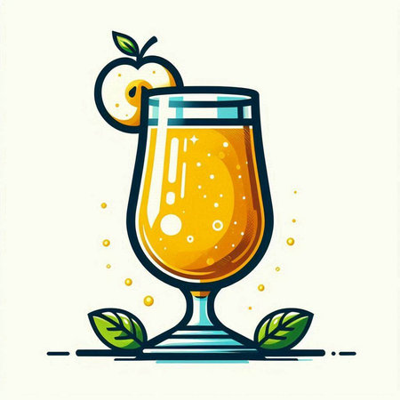 Cocktail with orange, apple and mint. Vector illustration.のイラスト素材