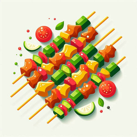 Shish kebab on skewers with vegetables. Vector illustration.のイラスト素材