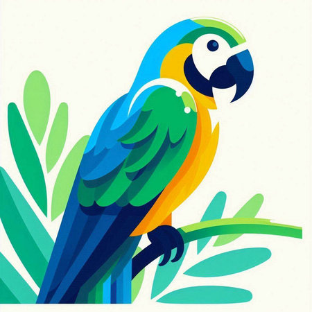 Parrot in the jungle. Vector illustration of a tropical bird.