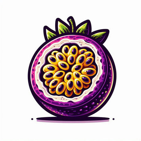 Passion fruit vector illustration. Hand drawn passion fruit isolated on white background.のイラスト素材