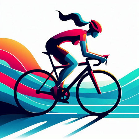 Cyclist in motion on a colorful background. Vector illustration.のイラスト素材