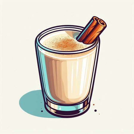 Eggnog in glass with cinnamon stick. Vector illustration.のイラスト素材