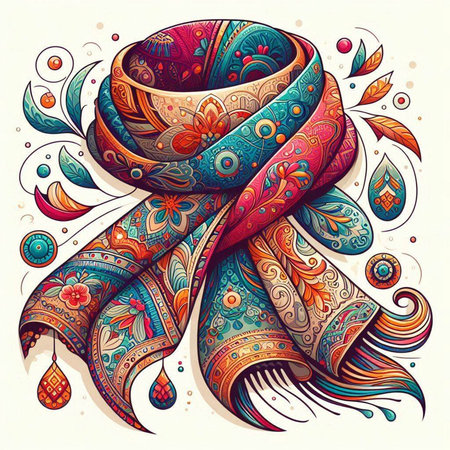 Beautiful hand drawn vector illustration of a scarf with floral pattern.