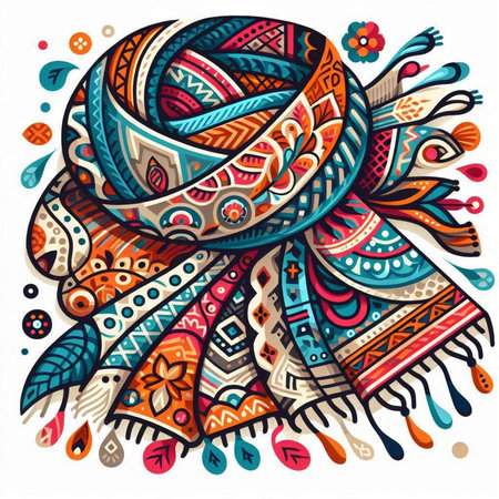 Colorful ethnic patterned background. Hand-drawn vector illustration.