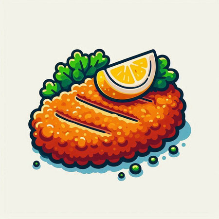 Illustration of a fish fillet with lemon and parsley.のイラスト素材