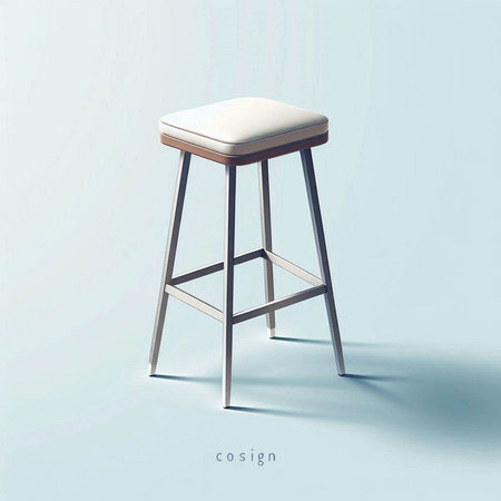 White bar stool on a blue background. 3d render illustration.のイラスト素材