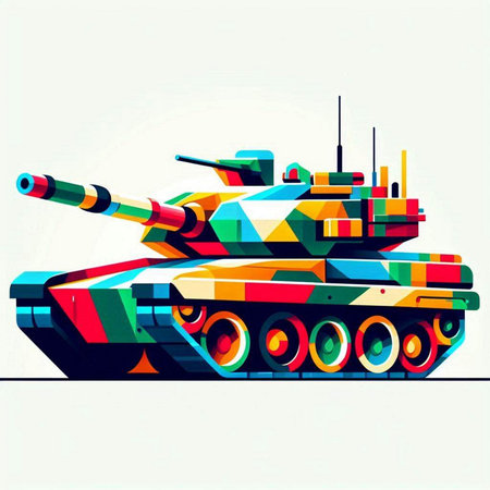 Vector illustration of a multi-colored tank on a white background.のイラスト素材