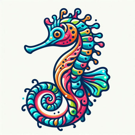 Seahorse. Colored vector illustration in doodle styleのイラスト素材