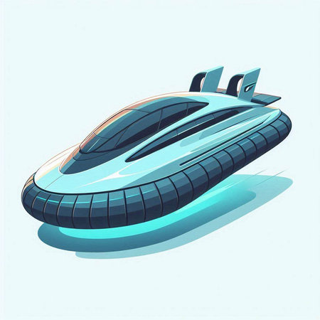 Illustration of a futuristic speedboat in cartoon style on blue background