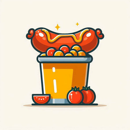 Vector illustration of hot dog in plastic cup with tomato on white background.のイラスト素材