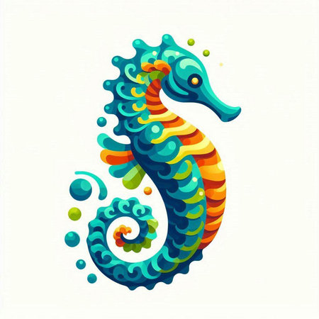 Colorful seahorse symbol on white background. Vector illustration.のイラスト素材
