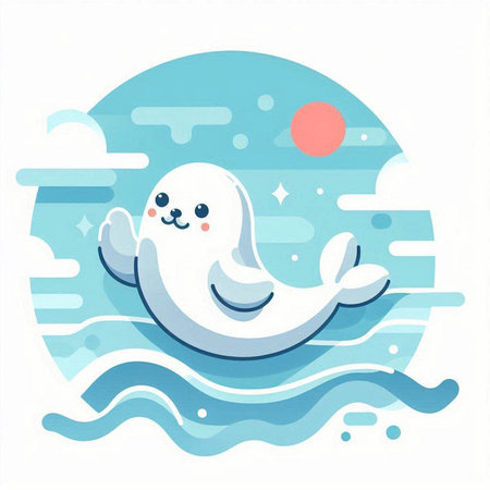 Cute cartoon seal in the sea. Vector illustration on white background.のイラスト素材