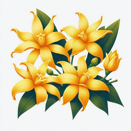 Bouquet of yellow lilies on a white background. Vector illustration.のイラスト素材