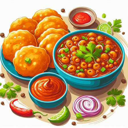 Illustration of a bowl of saffron dumplings with tomato sauce