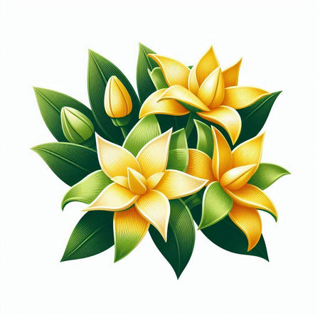 Illustration of yellow frangipani flowers isolated on white backgroundのイラスト素材