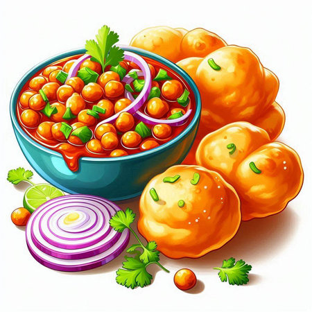 Illustration of a bowl of hummus with onion rings and parsley