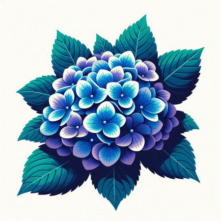 Blue hydrangea on a white background. Vector illustration.のイラスト素材