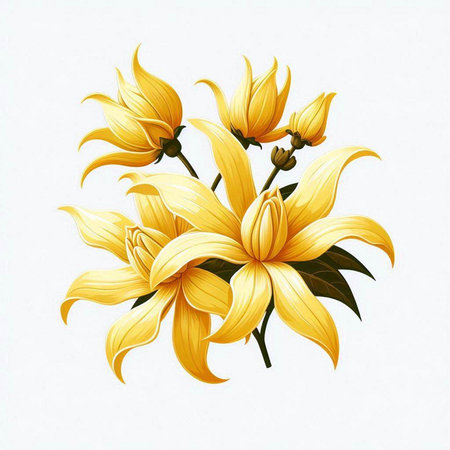 Yellow lily flowers on a white background. Hand-drawn illustration.のイラスト素材