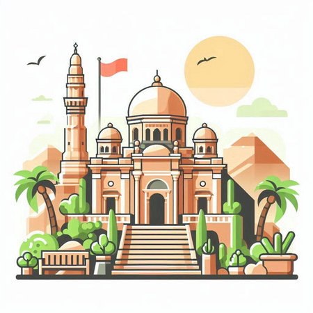Vector illustration of Taj Mahal in Agra, Uttar Pradesh, Indiaのイラスト素材