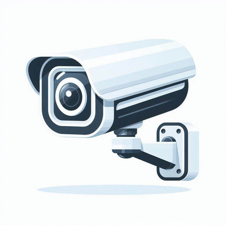 CCTV security camera on white background. Vector illustration in cartoon style.