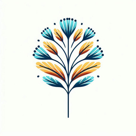 Hand drawn vector abstract floral illustration in blue and orange colors on white backgroundのイラスト素材