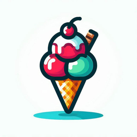Ice cream icon. Vector illustration of ice cream in waffle cone.のイラスト素材