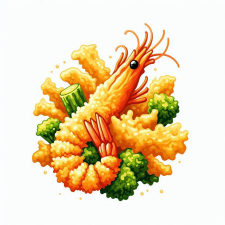 Illustration of a shrimp with vegetables on a white background - vectorのイラスト素材