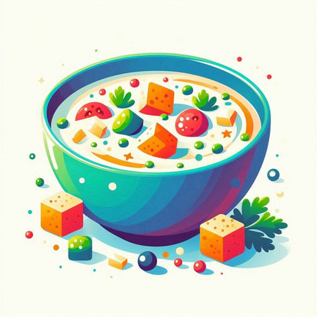 Vegetable soup in a bowl on a white background. Vector illustration.のイラスト素材