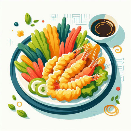 Shrimp Tempura, japanese food. Vector illustration.のイラスト素材