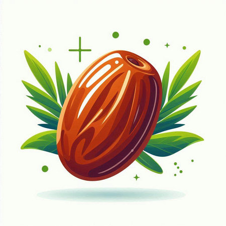 Illustration of a date fruit with green leaves on a white backgroundのイラスト素材