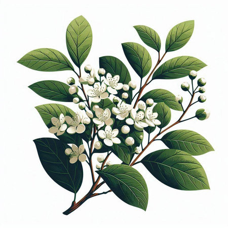Flowering branch of jasmine on a white background.のイラスト素材