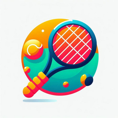 Tennis racket and ball icon. Vector illustration. Abstract background.のイラスト素材