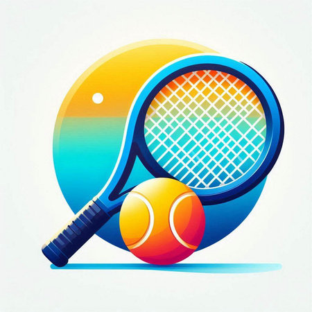 Tennis racket and ball on a colorful background. Vector illustration.のイラスト素材