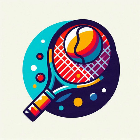 Tennis racket and ball. Vector illustration in trendy linear style.のイラスト素材