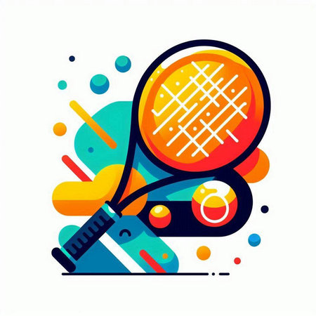 Tennis racket and ball. Vector illustration in a flat style.のイラスト素材