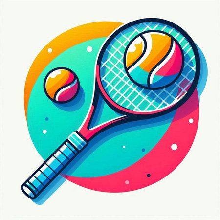 Tennis racket and ball on the colorful background. Vector illustration.のイラスト素材