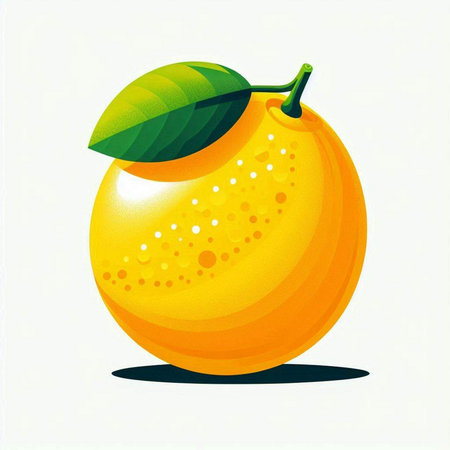 Illustration of a fresh orange with green leaves on a white backgroundのイラスト素材