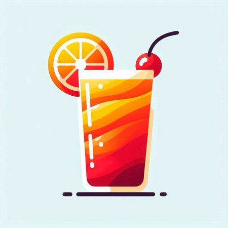 Cocktail with orange slice and cherry. Colorful vector illustration.のイラスト素材