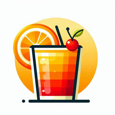 Cocktail with orange and cherry on white background. Vector illustration.のイラスト素材