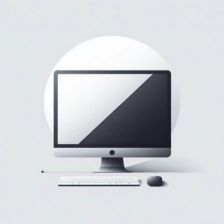 Computer with blank screen and pencil on gray background. Vector illustration.のイラスト素材