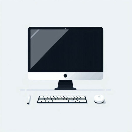 Computer, keyboard and mouse isolated on white background. Vector illustration.のイラスト素材