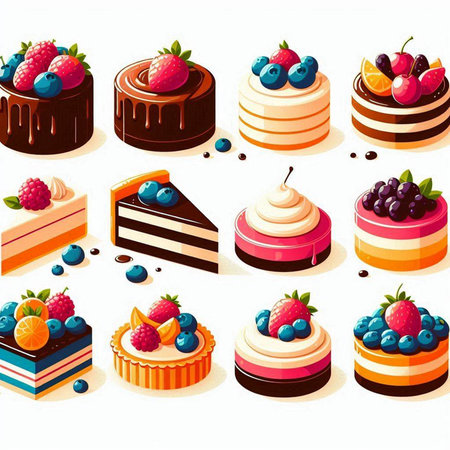 Seamless pattern of different types of cakes. Vector illustration.