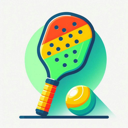 Tennis racket and ball. Vector illustration in flat style on white background.のイラスト素材