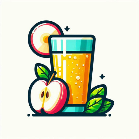 Apple juice in a glass with slices of fruit. Vector illustration.のイラスト素材