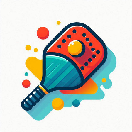 Tennis racket and ball icon with colorful splashes. Vector illustration.のイラスト素材