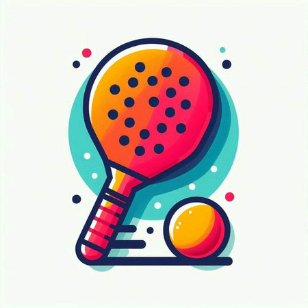 Tennis racket and ball icon in flat style. Vector illustration.のイラスト素材