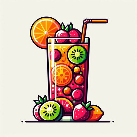 Fruit juice vector illustration in flat style. Hand drawn fruit cocktail.のイラスト素材