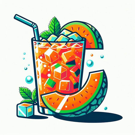 Refreshing summer drink with watermelon and mint. Vector illustrationのイラスト素材